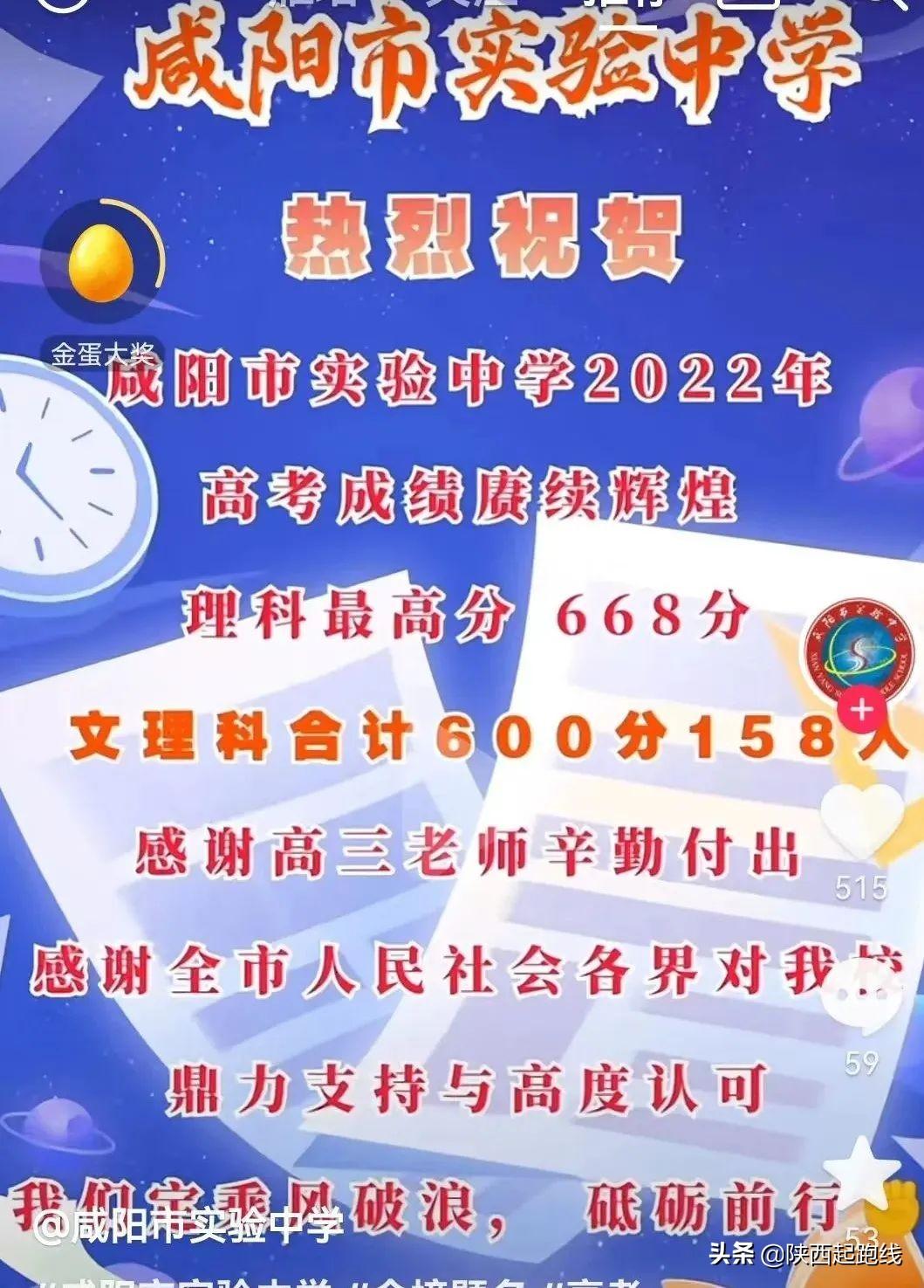2022年高考陕西省各学校（理科）高分段人数汇总